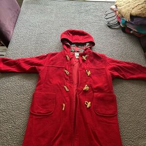 Laura Ashley Vibrant Red Hooded Coat with Toggle Closures